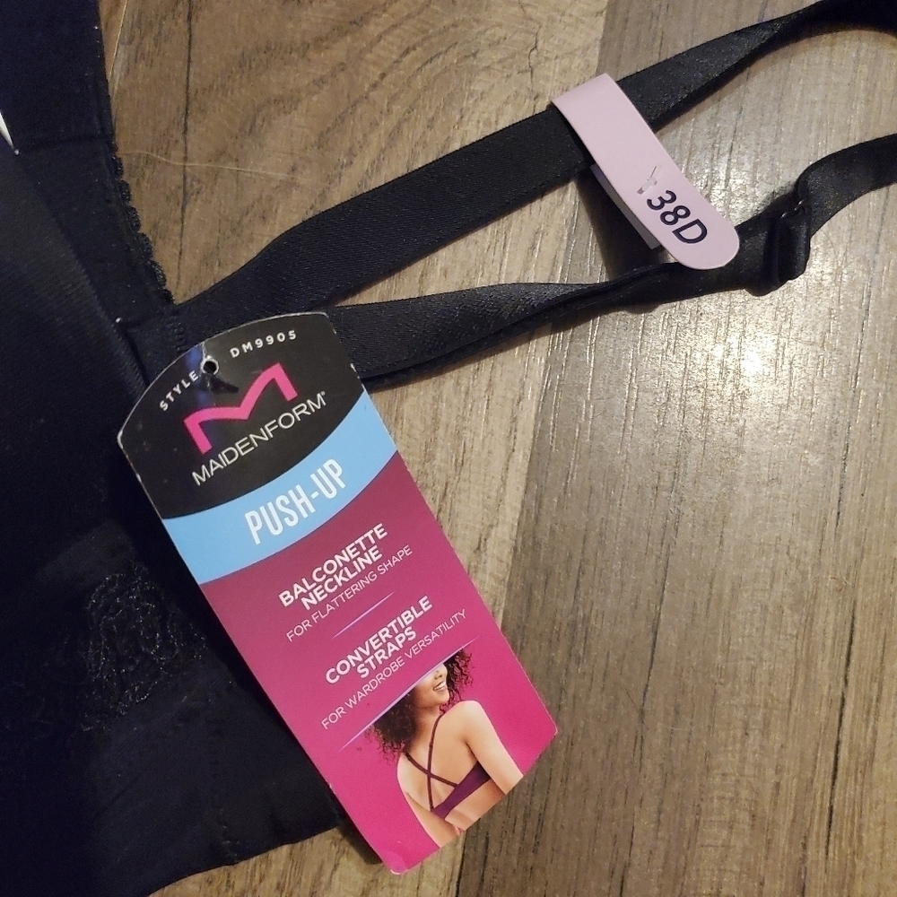 NWT Maidenform Black Push Up Balconette Neckline Bra Size 38D - Picture 3 of 5